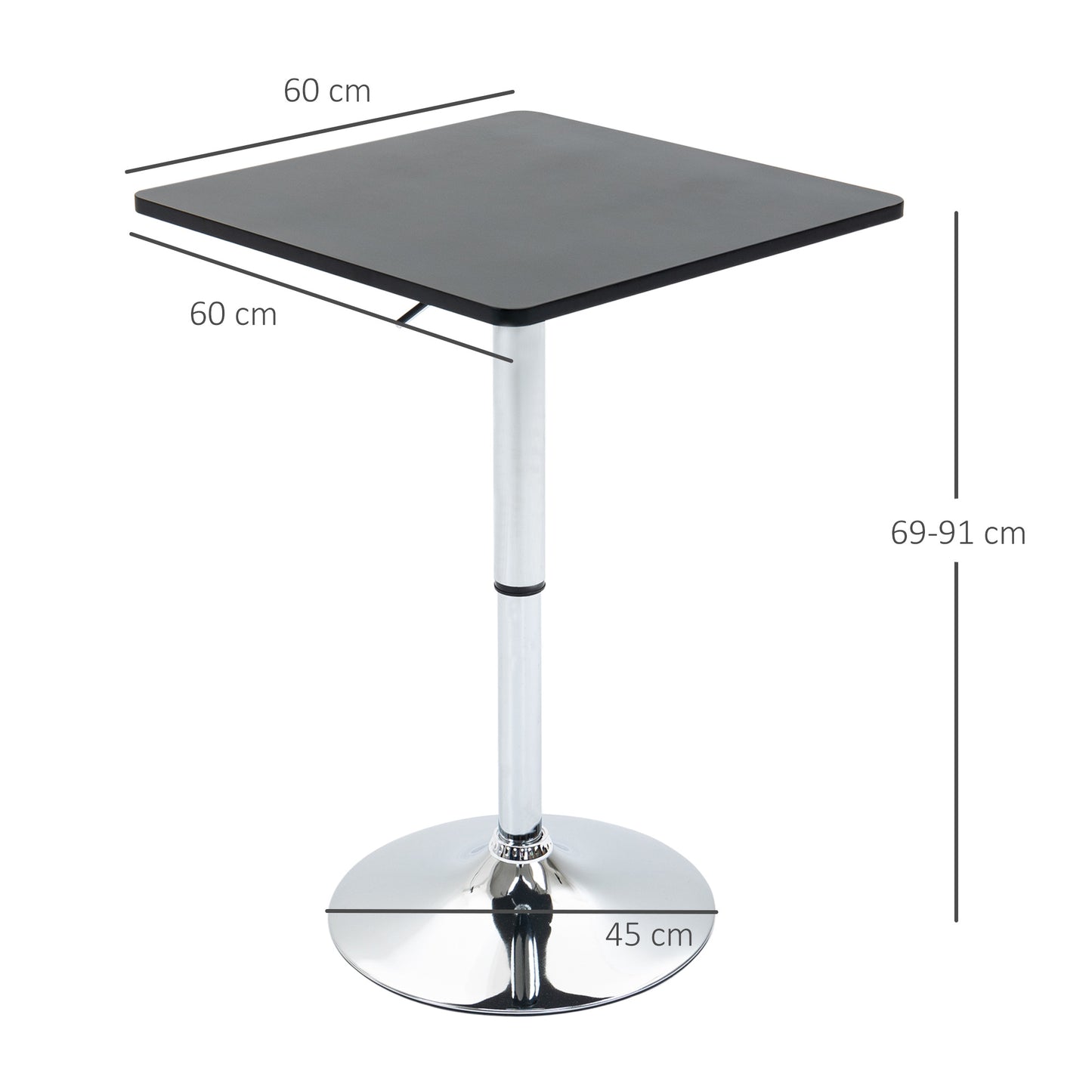 Modern Height Adjustable Counter Bar Table With 360 Swivel Tabletop And Electroplating Metal Base, Pub Desk For Living Room, Kitchen, Restaurant, Pub, Black And Silver