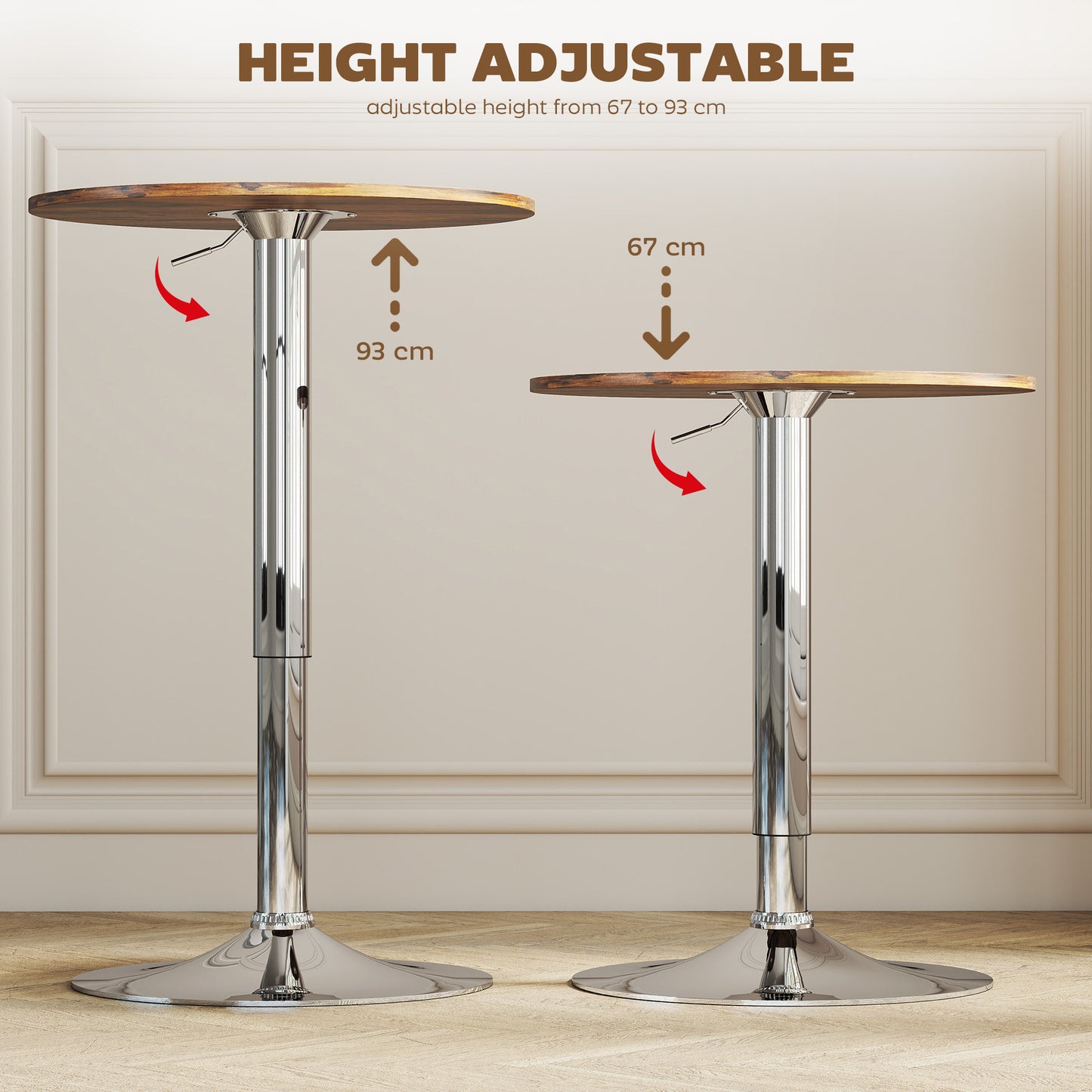 Round Bar Table, 360 Degree Swivel Counter Pub Table With Adjustable Height, For Kitchen, Cafe, Rustic Brown