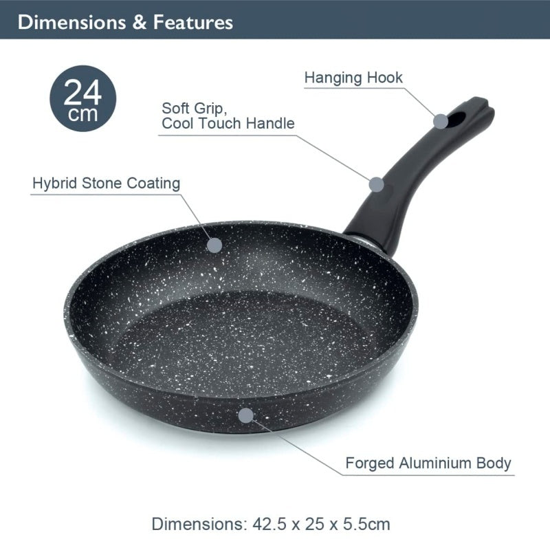 24CM Cook Non-stick Black Frying Pan Granite Marble Coated Pan Electric Induction