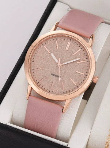 Women's Round Pointer Quartz Watch Set