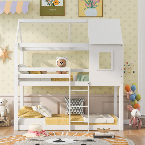 Bunk Bed, Children Cabin Bed, Single Bed For Kids, Twin Sleeper, Solid Pine Wood,3FT -White