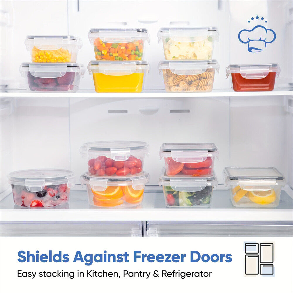 24X Clear Plastic Food Containers With Lids Microwave Freezer Safe Storage Boxes