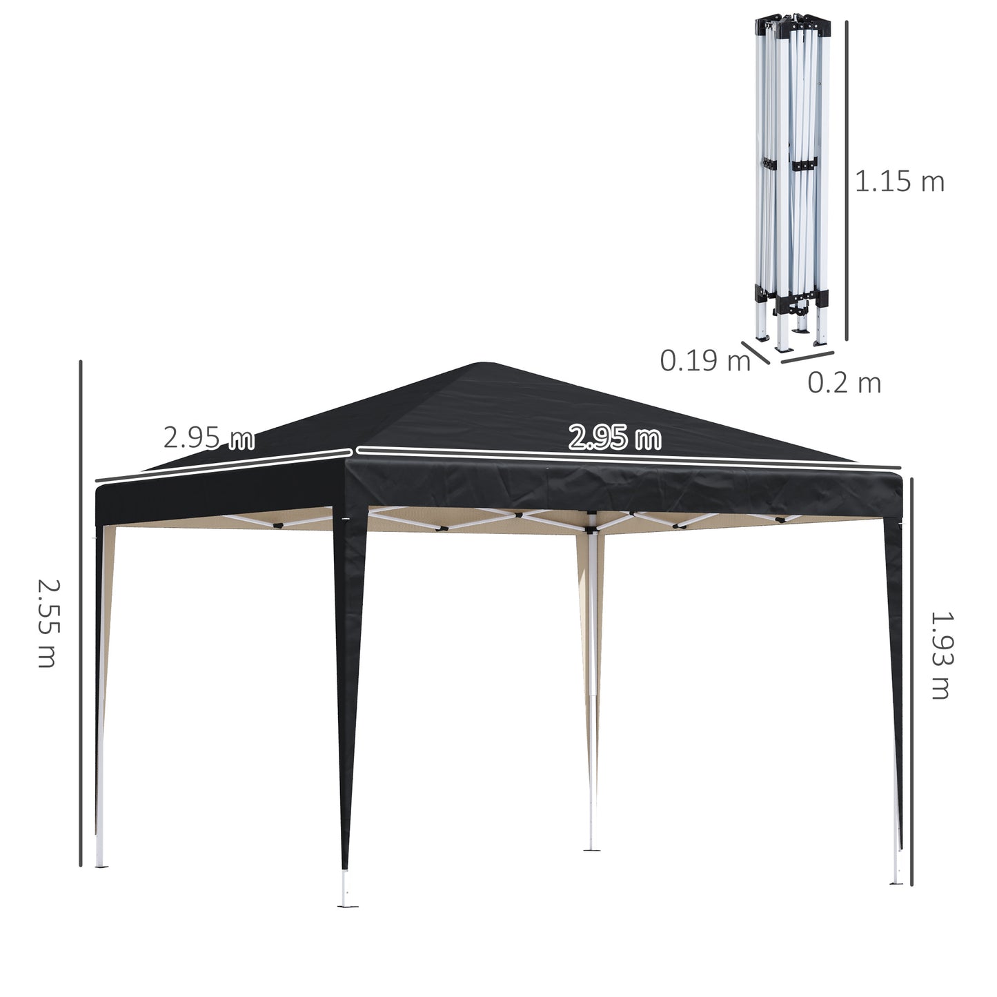 3 X 3M Garden Pop Up Gazebo Height Adjustable Marquee Party Tent Wedding Canopy With Carrying Bag, Black