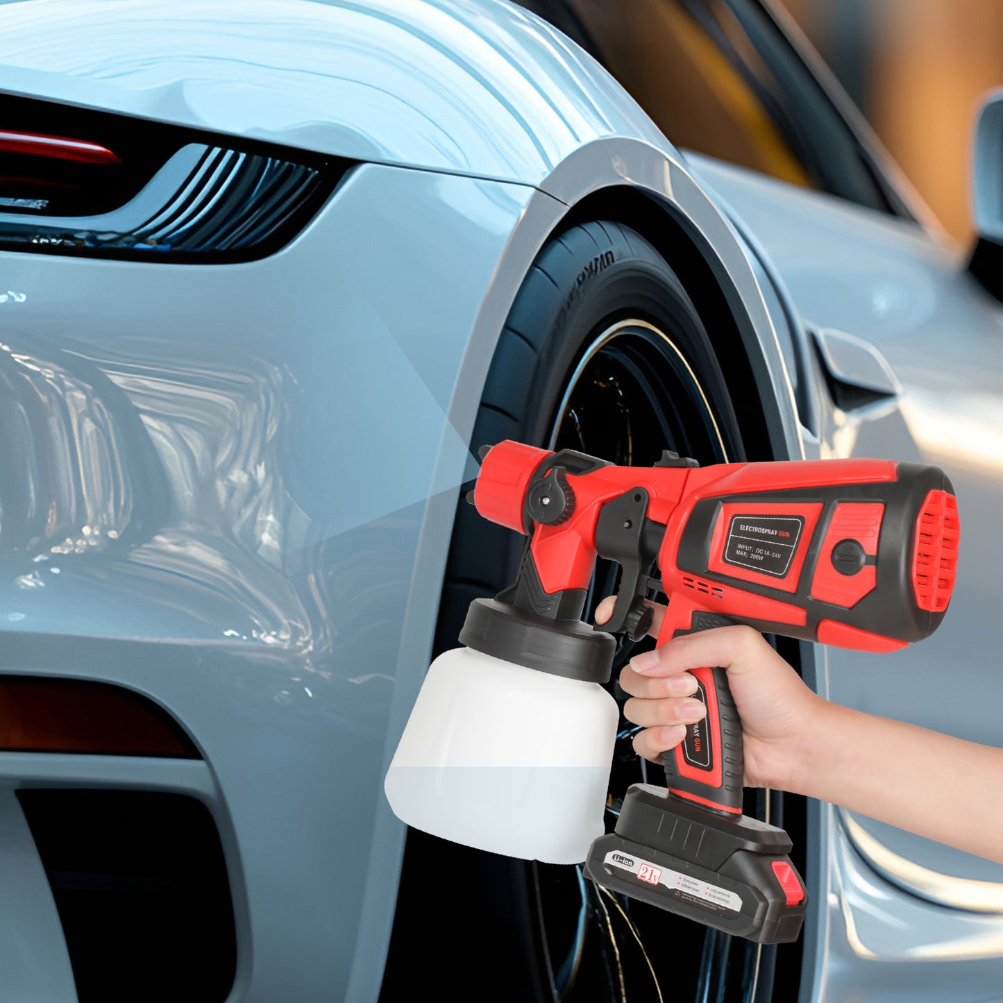 Cordless Electric Spray Paint Applicator, Equipped With 2 X 2.0mAh 21V Batteries Makita Plug, 2 Nozzles And 3 Spray Modes, 900ml Large-capacity Removable Container