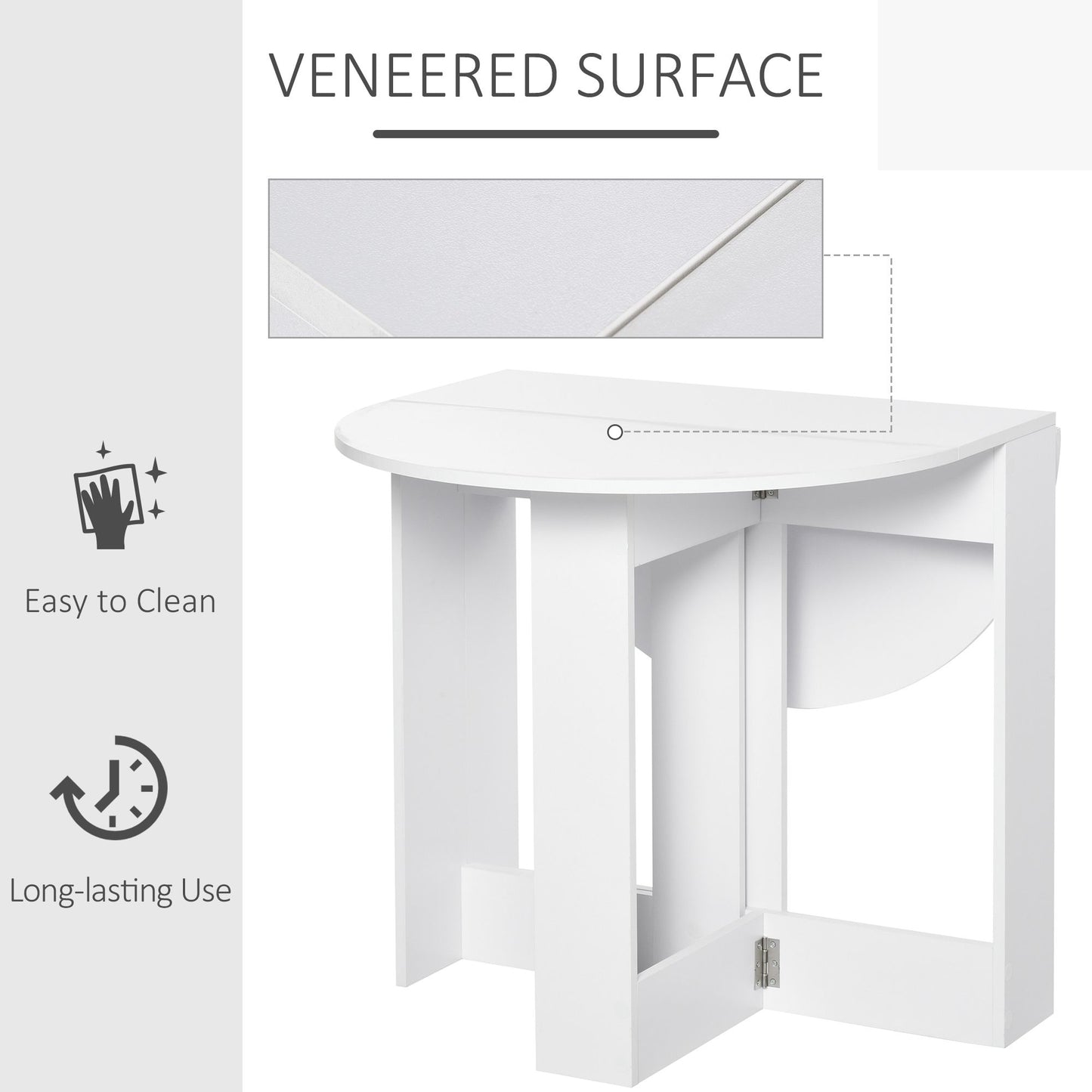 Space-saving Drop Leaf Table, Folding Dining Table For Small Space, Kitchen, Dining Room, White