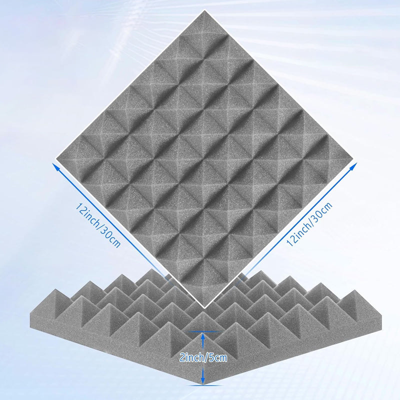 12Pcs Acoustic Foam Panels Tiles Soundproofing Insulation Foam Wall Tiles Grey