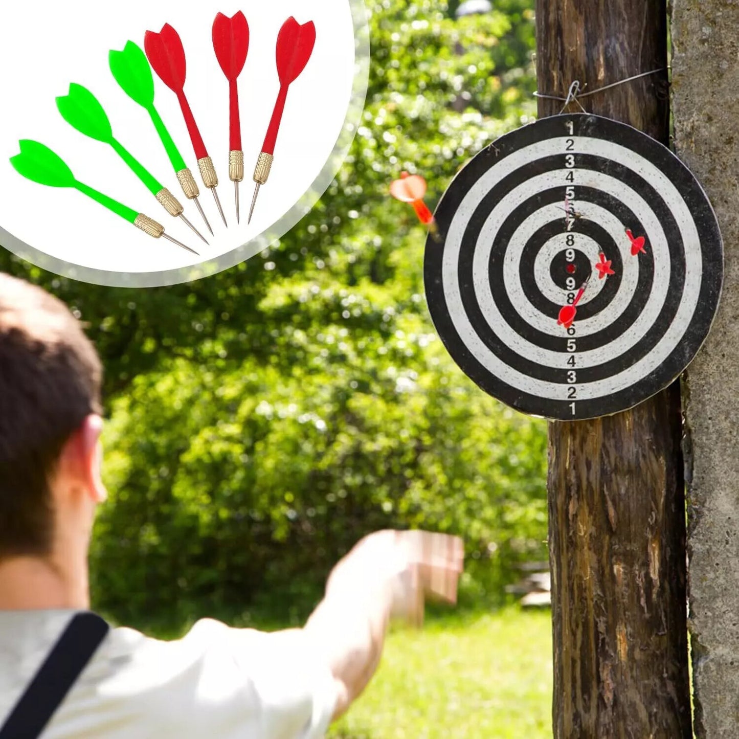 FULL SIZE 17 DARTBOARD SET 6 DARTS FAMILY DART GAME BOARD ADULTS KIDS XMAS