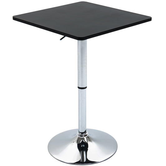 Modern Height Adjustable Counter Bar Table With 360 Swivel Tabletop And Electroplating Metal Base, Pub Desk For Living Room, Kitchen, Restaurant, Pub, Black And Silver