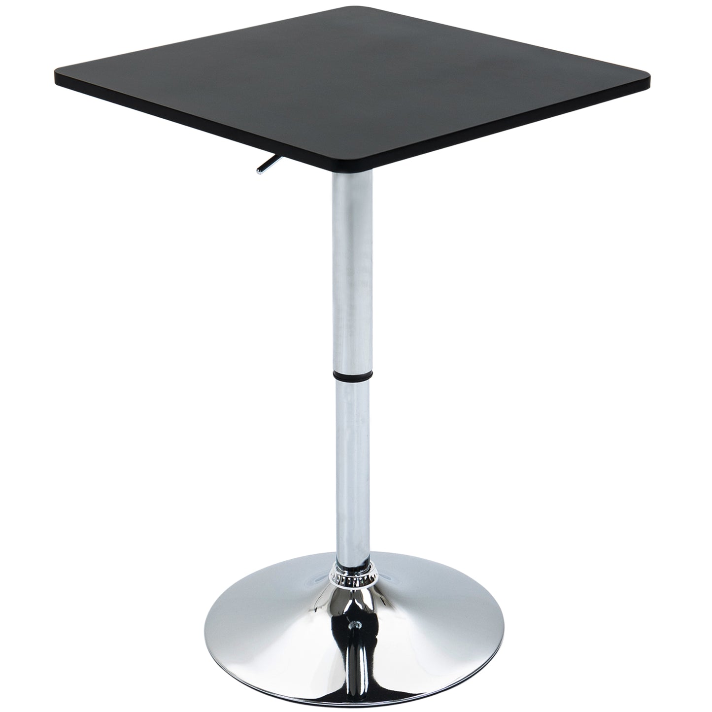 Modern Height Adjustable Counter Bar Table With 360 Swivel Tabletop And Electroplating Metal Base, Pub Desk For Living Room, Kitchen, Restaurant, Pub, Black And Silver