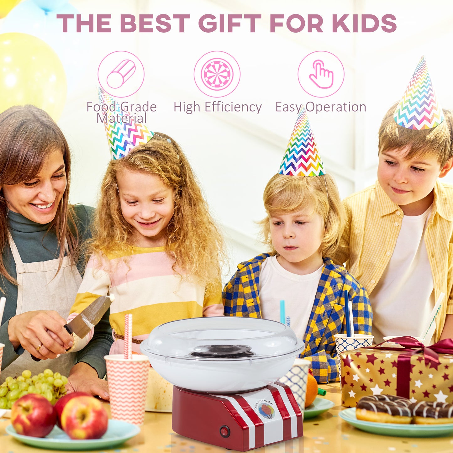 Cotton Candy Machine For Children And Adults, 550W Retro Candy Maker, Suitable For Sugar Or Candy, Includes 10 Cotton Candy Sticks, Non-slip Base, Red And White