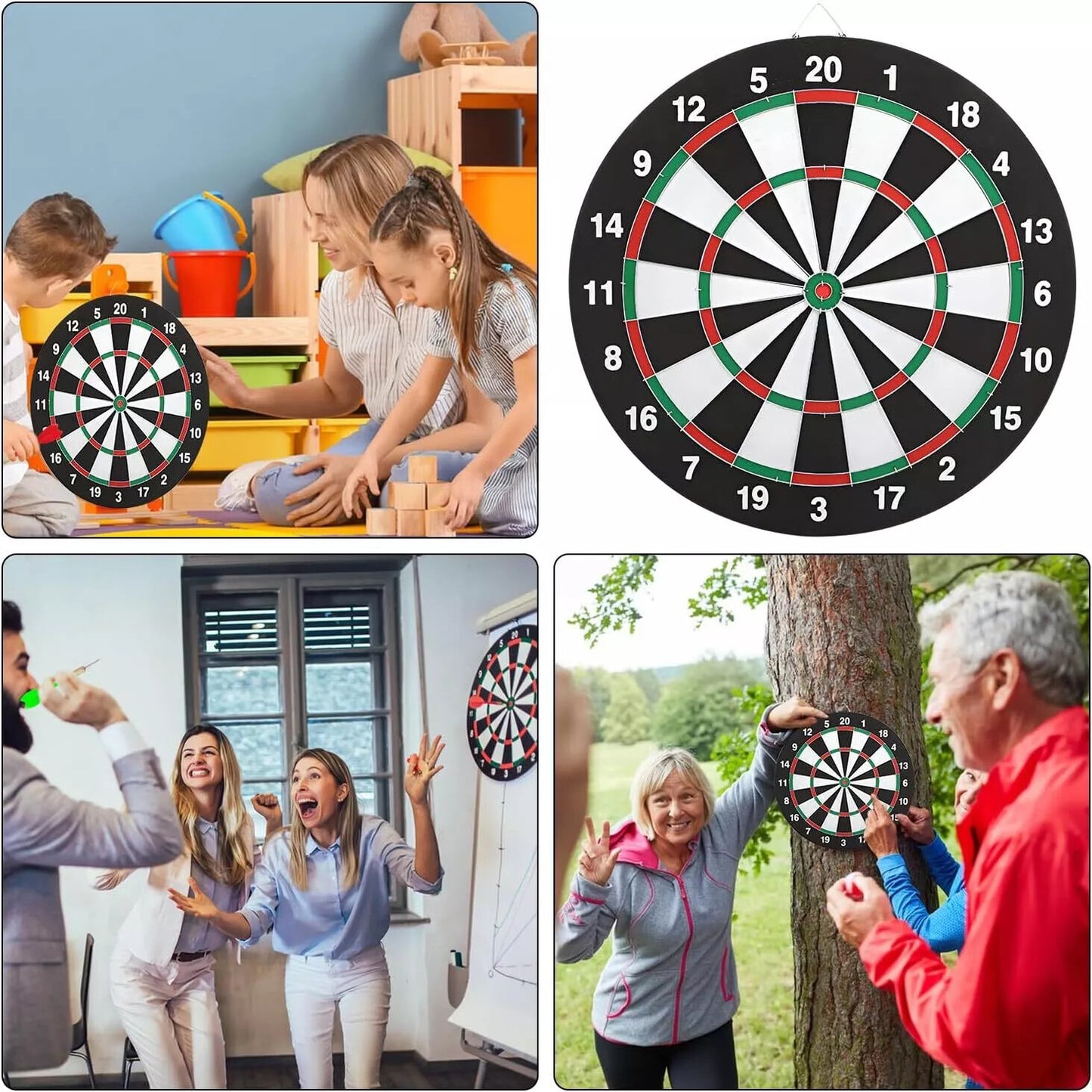 FULL SIZE 17 DARTBOARD SET 6 DARTS FAMILY DART GAME BOARD ADULTS KIDS XMAS
