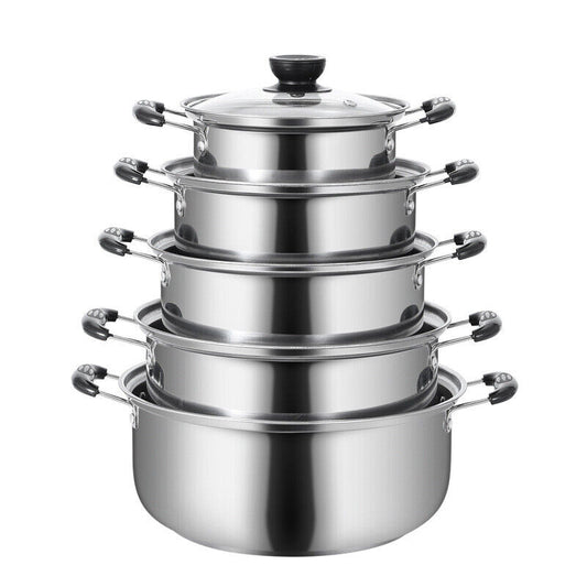 5PCS Induction Non Stick Stainless Steel Healthy Cookware Cooking Pot Stockpot