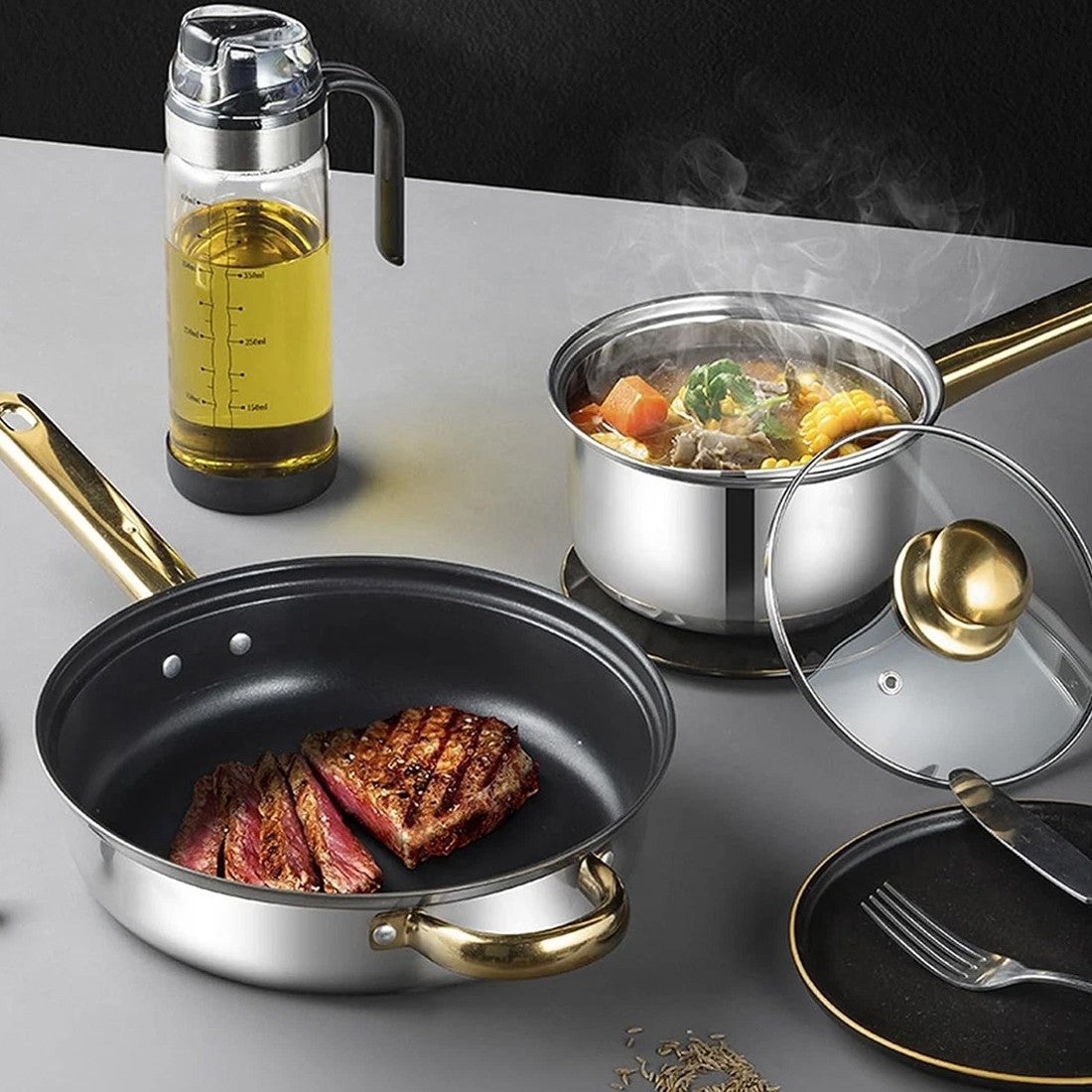 19 PCScookware Set, Including A Non-stick Saucepan, Frying Pan, And Milk Pan