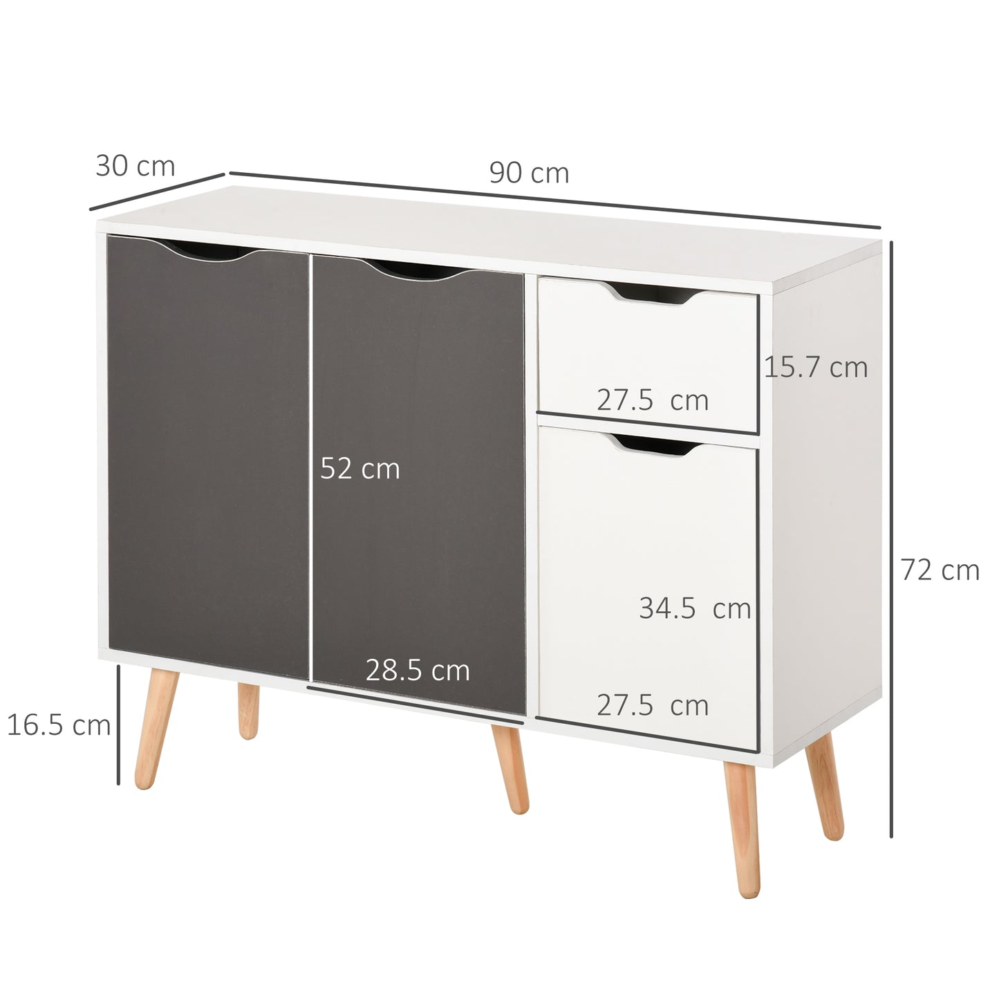 Sideboard Floor Standing Storage Cabinet With Drawer And Solid Wood Legs For Bedroom, Living Room, Home Office, Grey