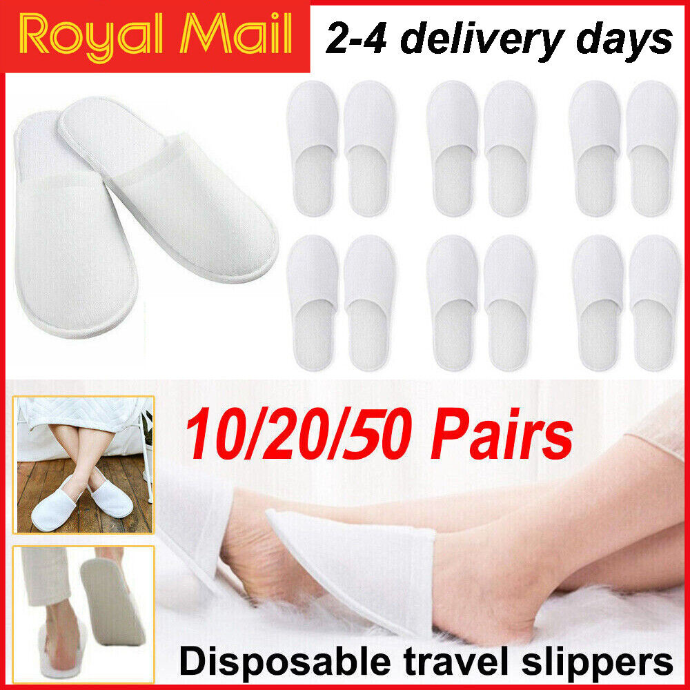 20 Pairs Spa Hotel Guest Slippers Toe Towelling Disposable Terry Style Lot