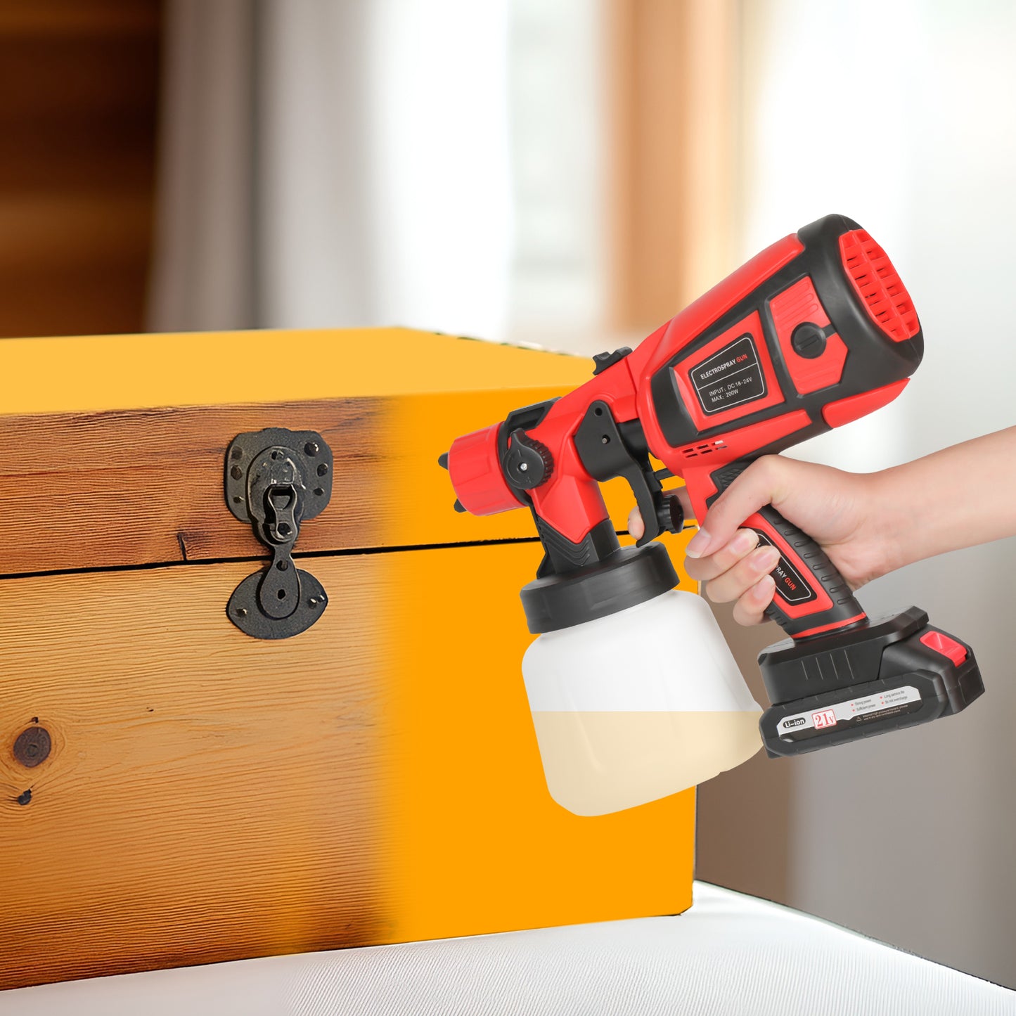 Cordless Electric Spray Paint Applicator, Equipped With 2 X 2.0mAh 21V Batteries Makita Plug, 2 Nozzles And 3 Spray Modes, 900ml Large-capacity Removable Container