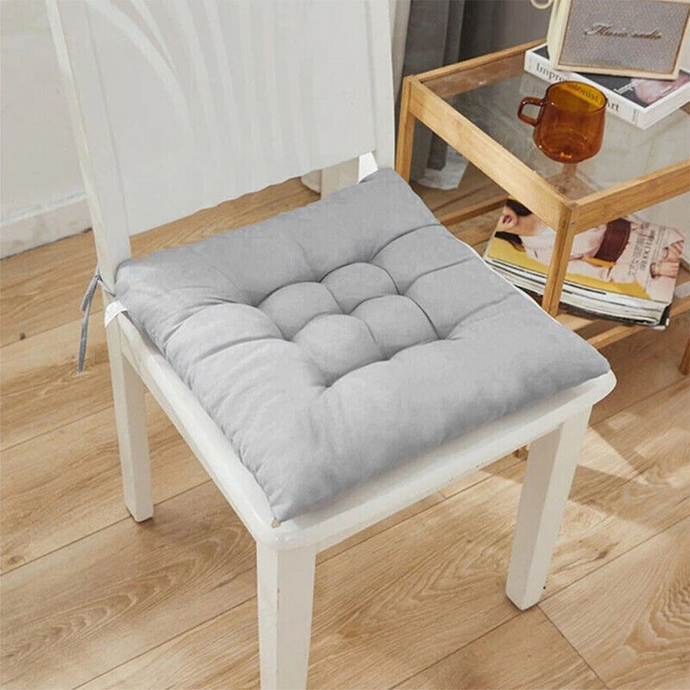 4 Pack Seat Pad Dining Room Garden Kitchen Chair Seat Cushions Tie On Plain UK