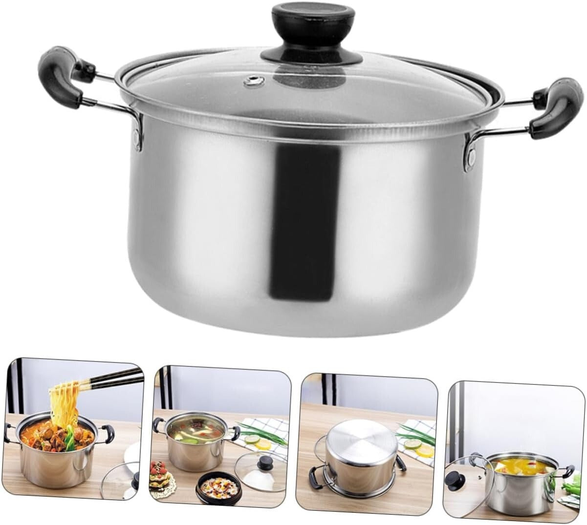 5PCS Induction Non Stick Stainless Steel Healthy Cookware Cooking Pot Stockpot