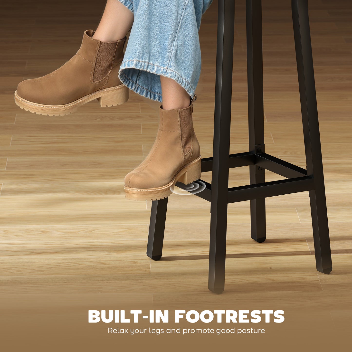Bar Stools Set Of 2 Breakfast Bar Stools With Footrest, Industrial Round, 32 X 32 X 65 Cm, Rustic Brown
