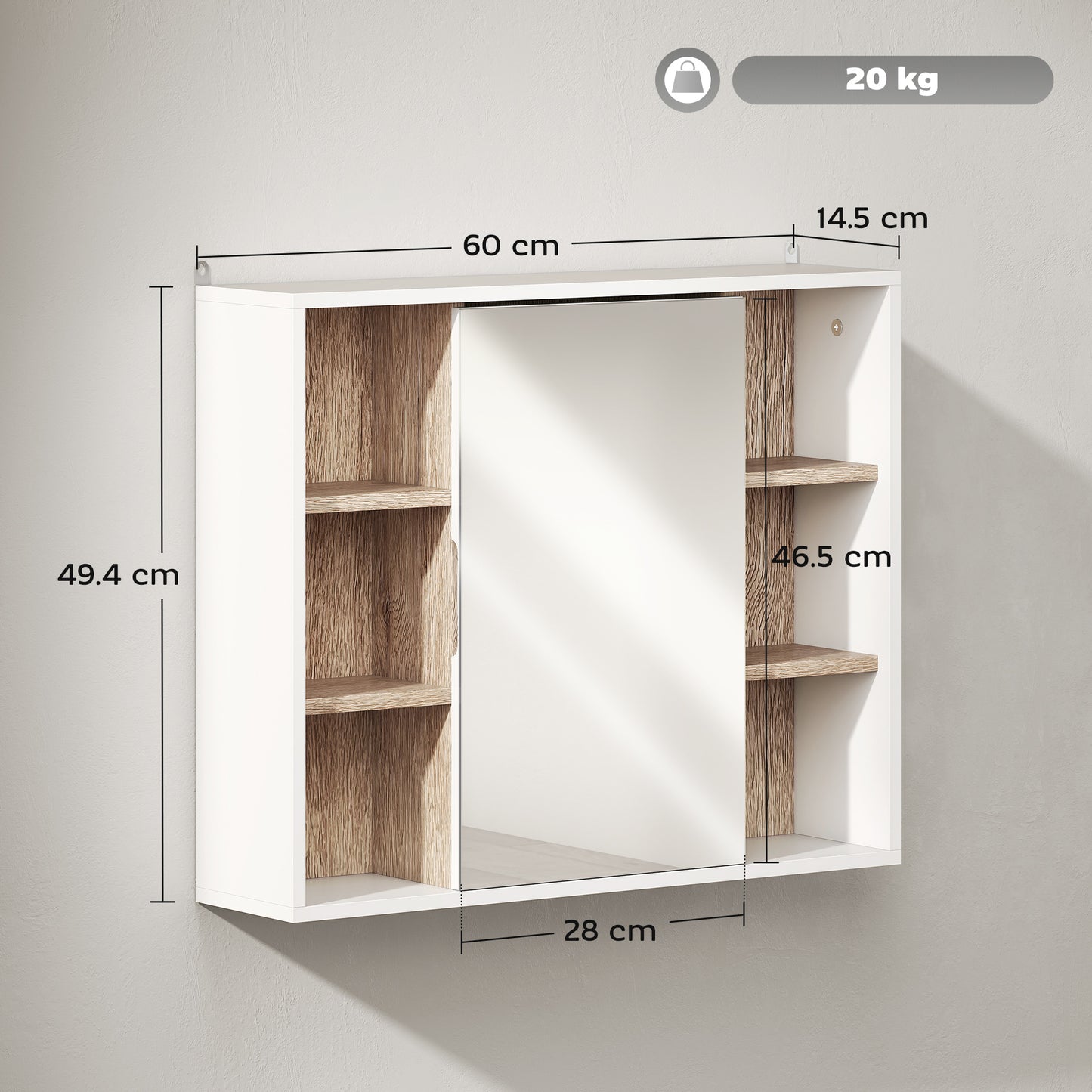 Bathroom Mirror Cabinet, Wall Mounted Storage Cabinet With Open Cupboard And Adjustable Shelf, White