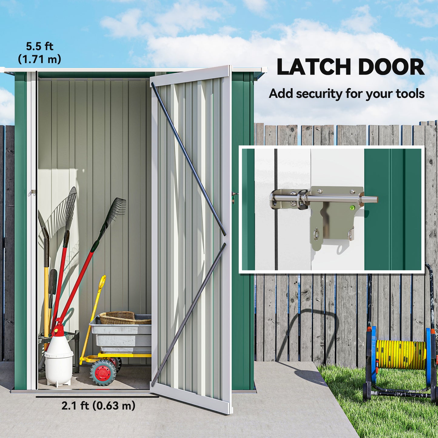 5ft X 3ft Garden Storage Shed, Outdoor Metal Shed With Sloped Roof, Lockable Door For Tools, Equipment, Green