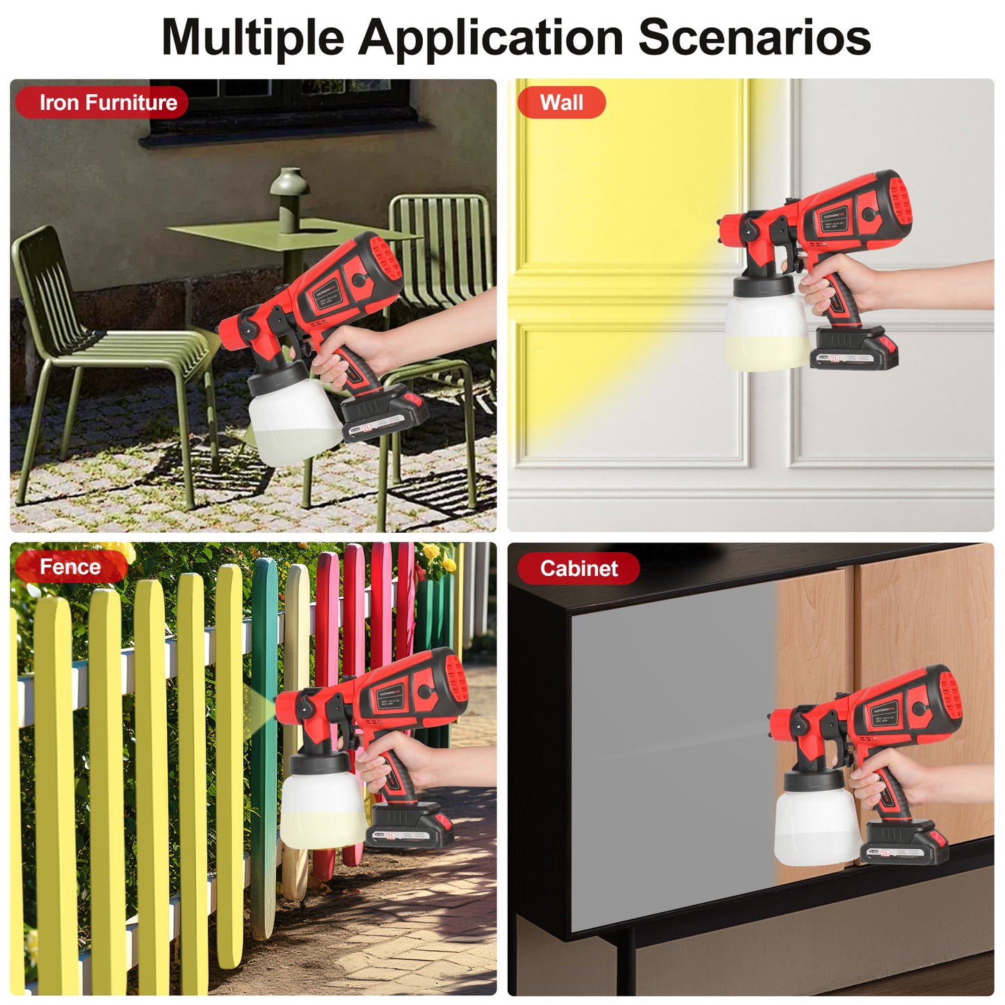 Cordless Electric Spray Paint Applicator, Equipped With 2 X 2.0mAh 21V Batteries Makita Plug, 2 Nozzles And 3 Spray Modes, 900ml Large-capacity Removable Container