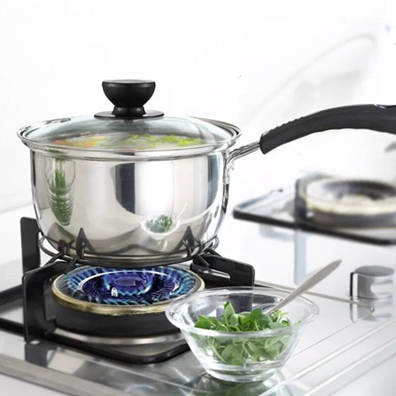 Set Of 3 Induction Non Stick Stainless Steel Cookware Kitchen Glass Lids Pot Pan