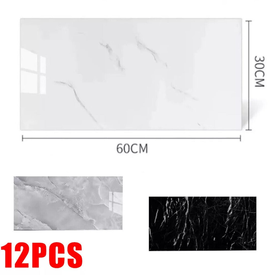 UK NEW 12x Self-Adhesive Marble Tiles Wall Sticker Stick On Kitchen Bathroom Home Decor--Marble Grey