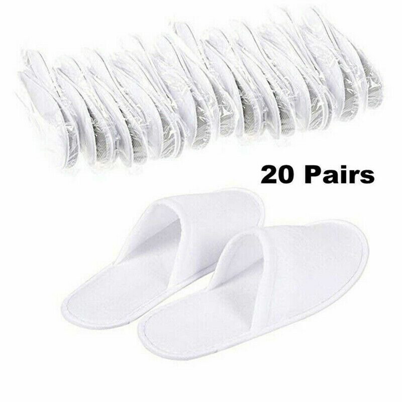 20 Pairs Spa Hotel Guest Slippers Toe Towelling Disposable Terry Style Lot