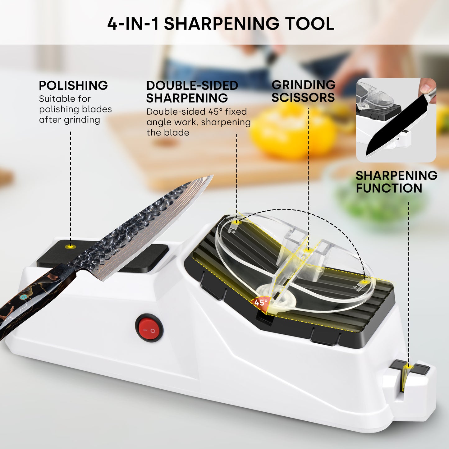 Professional Electric Knife Sharpener With USB, 4-in-1 Sharpening System, Fast Sharpening And Polishing, With Protective Cover, Suitable For Alloy Knives, Carbide Knives
