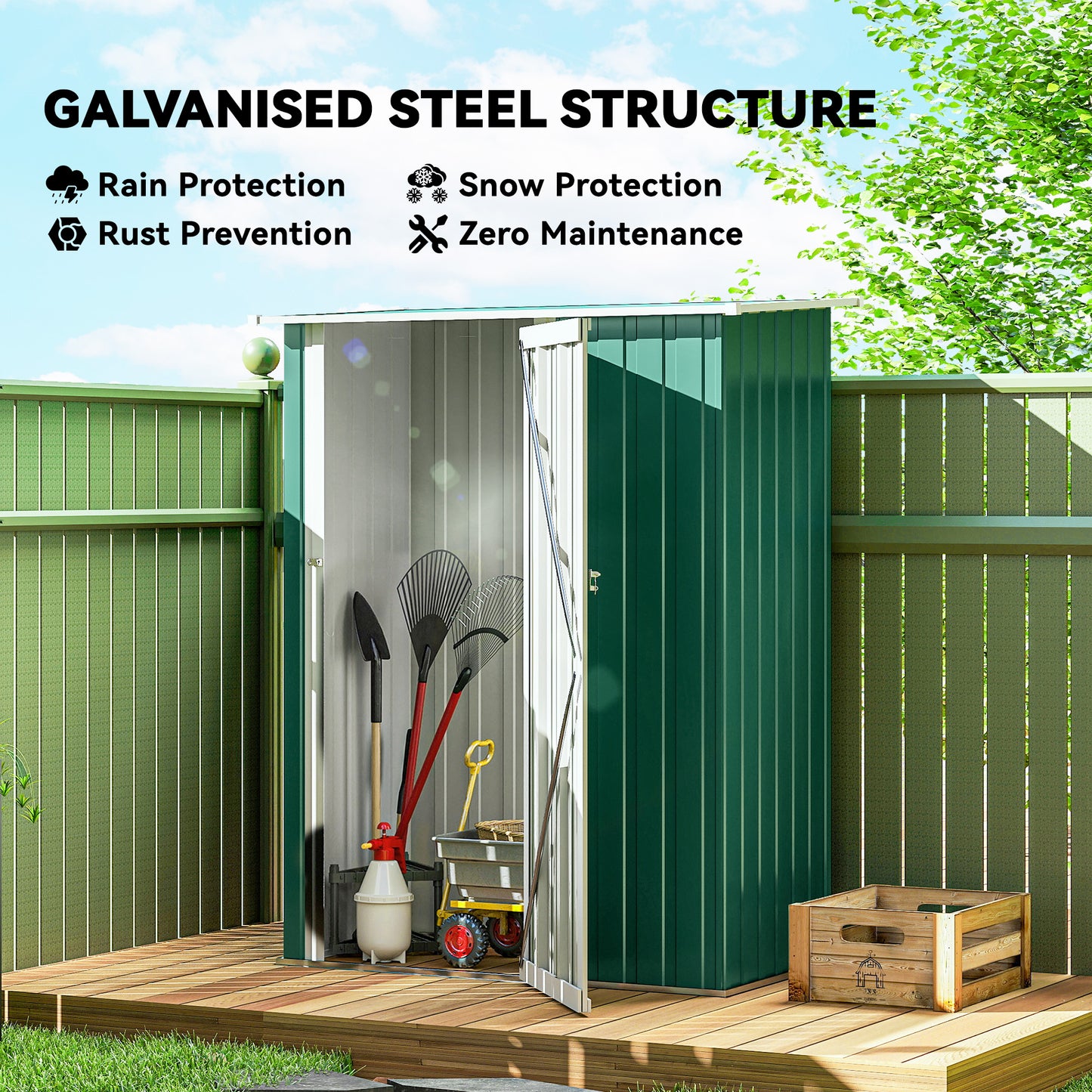 5ft X 3ft Garden Storage Shed, Outdoor Metal Shed With Sloped Roof, Lockable Door For Tools, Equipment, Green