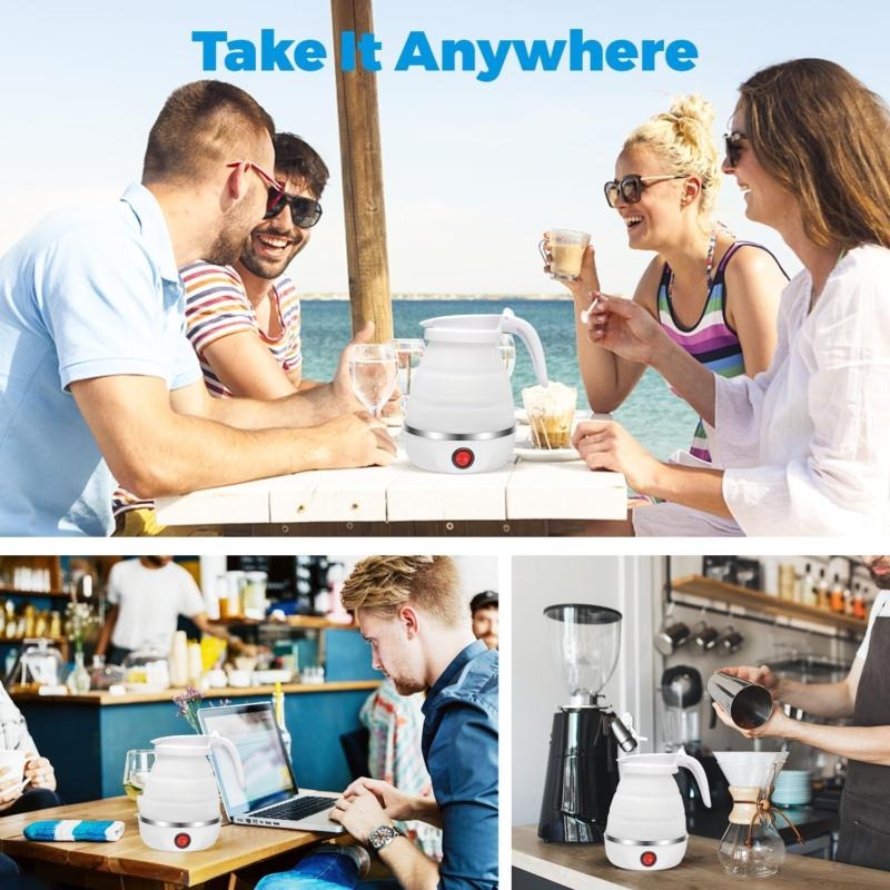 600ML Collapsible Travel Electric Water Kettle Folding Camping Caravan Silicone