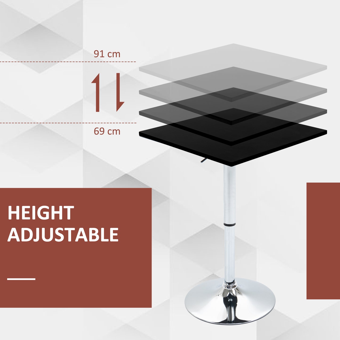 Modern Height Adjustable Counter Bar Table With 360 Swivel Tabletop And Electroplating Metal Base, Pub Desk For Living Room, Kitchen, Restaurant, Pub, Black And Silver