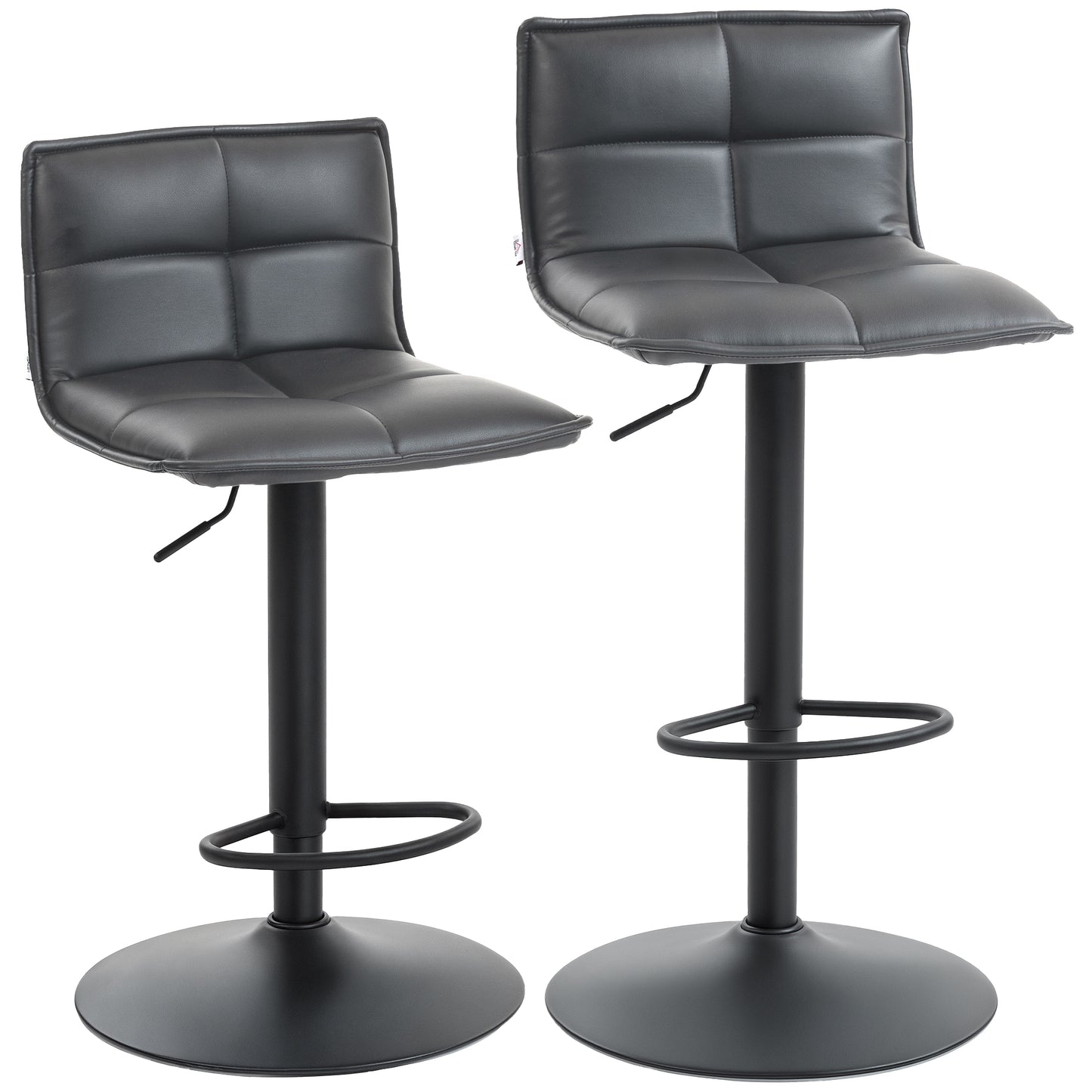 Set Of Two Modern Faux Leather Bar Stools - Dark Grey