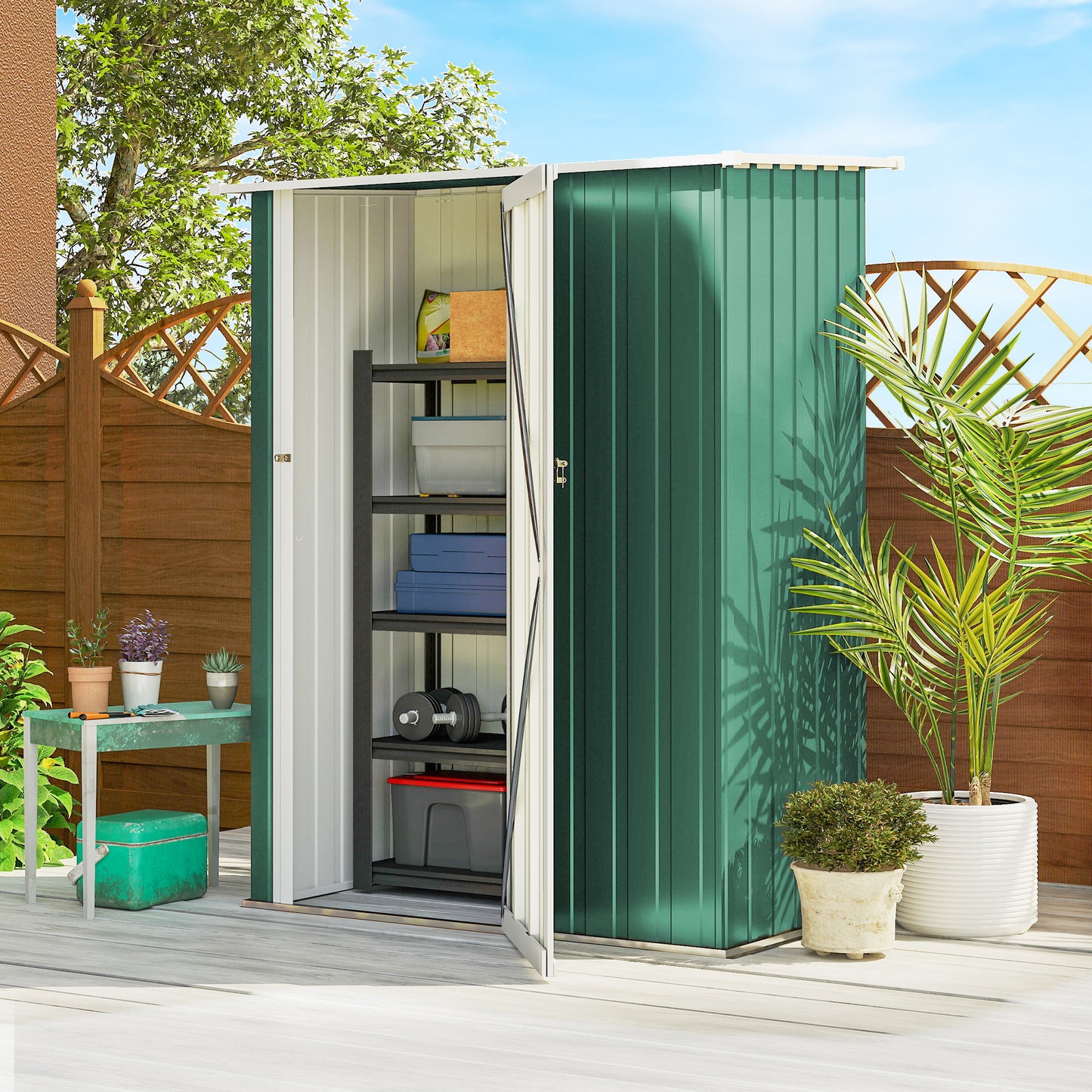 5ft X 3ft Garden Storage Shed, Outdoor Metal Shed With Sloped Roof, Lockable Door For Tools, Equipment, Green