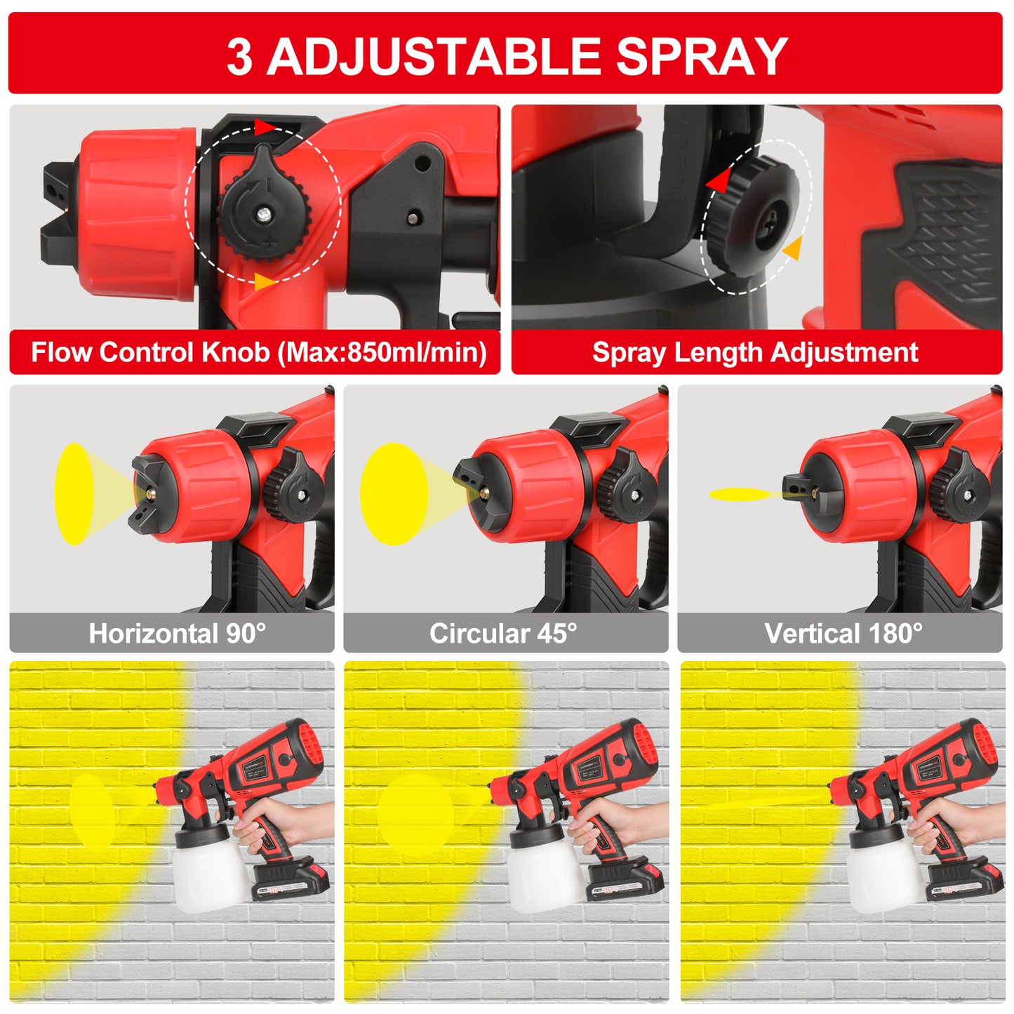 Cordless Electric Spray Paint Applicator, Equipped With 2 X 2.0mAh 21V Batteries Makita Plug, 2 Nozzles And 3 Spray Modes, 900ml Large-capacity Removable Container