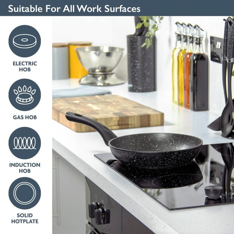 24CM Cook Non-stick Black Frying Pan Granite Marble Coated Pan Electric Induction
