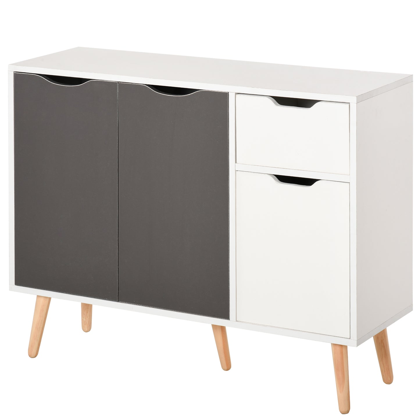 Sideboard Floor Standing Storage Cabinet With Drawer And Solid Wood Legs For Bedroom, Living Room, Home Office, Grey