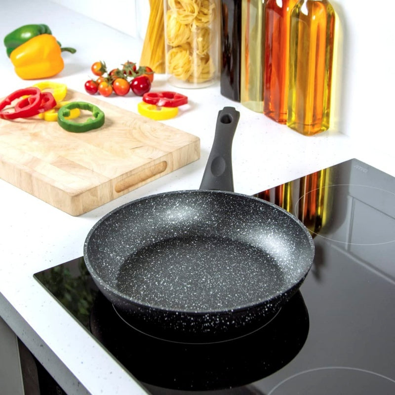24CM Cook Non-stick Black Frying Pan Granite Marble Coated Pan Electric Induction