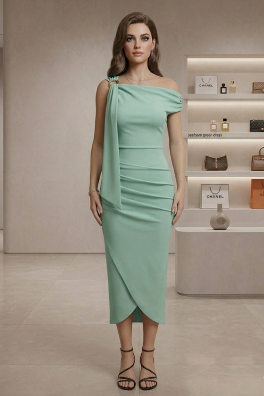 Womens Slash Neck Wrap Front Midi Dress - Evening Or Casual Wear Ladies Dress