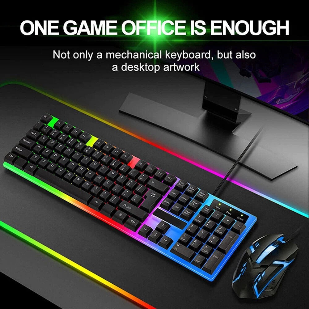 UK Gaming Keyboard And Mouse Set RGB LED USB For PC Laptop Xbox One PS4 PS