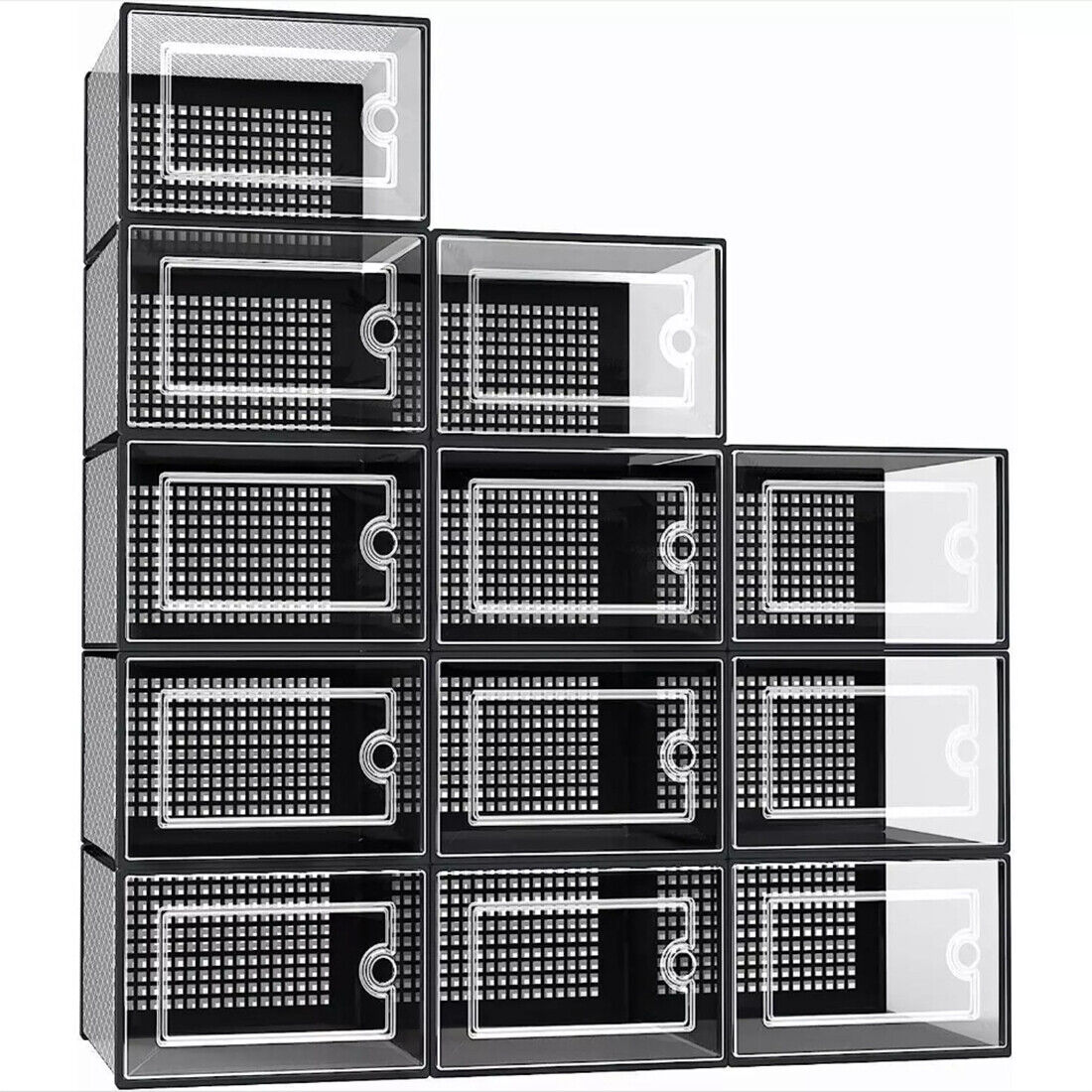 12Pcs Transparent Clear Shoe Storage Box Rack Plastic Organizer Boxers Stackable White Black