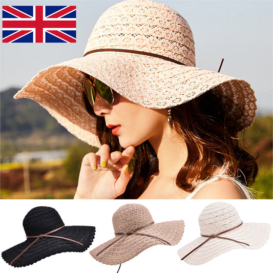 Foldable Women Straw Beach Sun Hat Summer Ladies Travel Wide Brim Cap