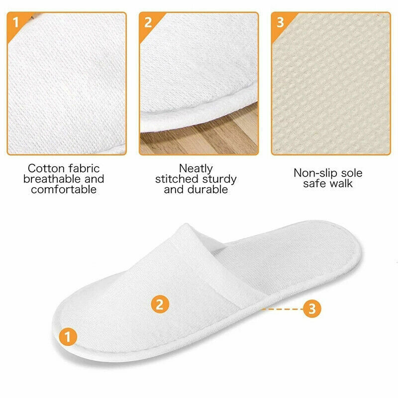 20 Pairs Spa Hotel Guest Slippers Toe Towelling Disposable Terry Style Lot