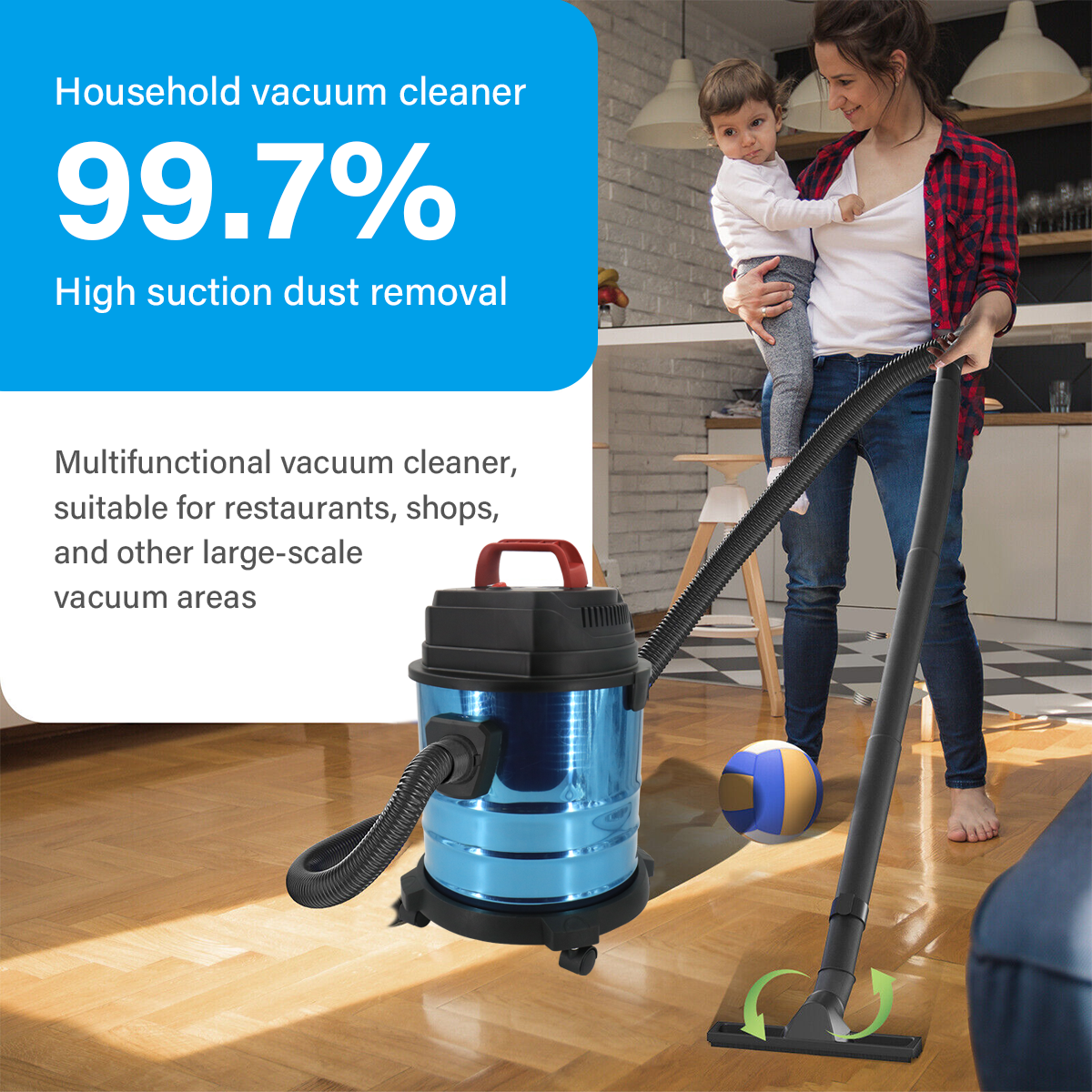 19000Pa Vacuum Cleaner Wet And Dry 20L Cylinder Powerful Compact Blower Cleaner