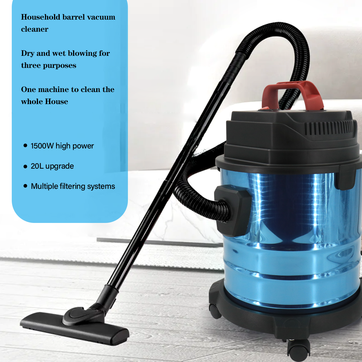 19000Pa Vacuum Cleaner Wet And Dry 20L Cylinder Powerful Compact Blower Cleaner