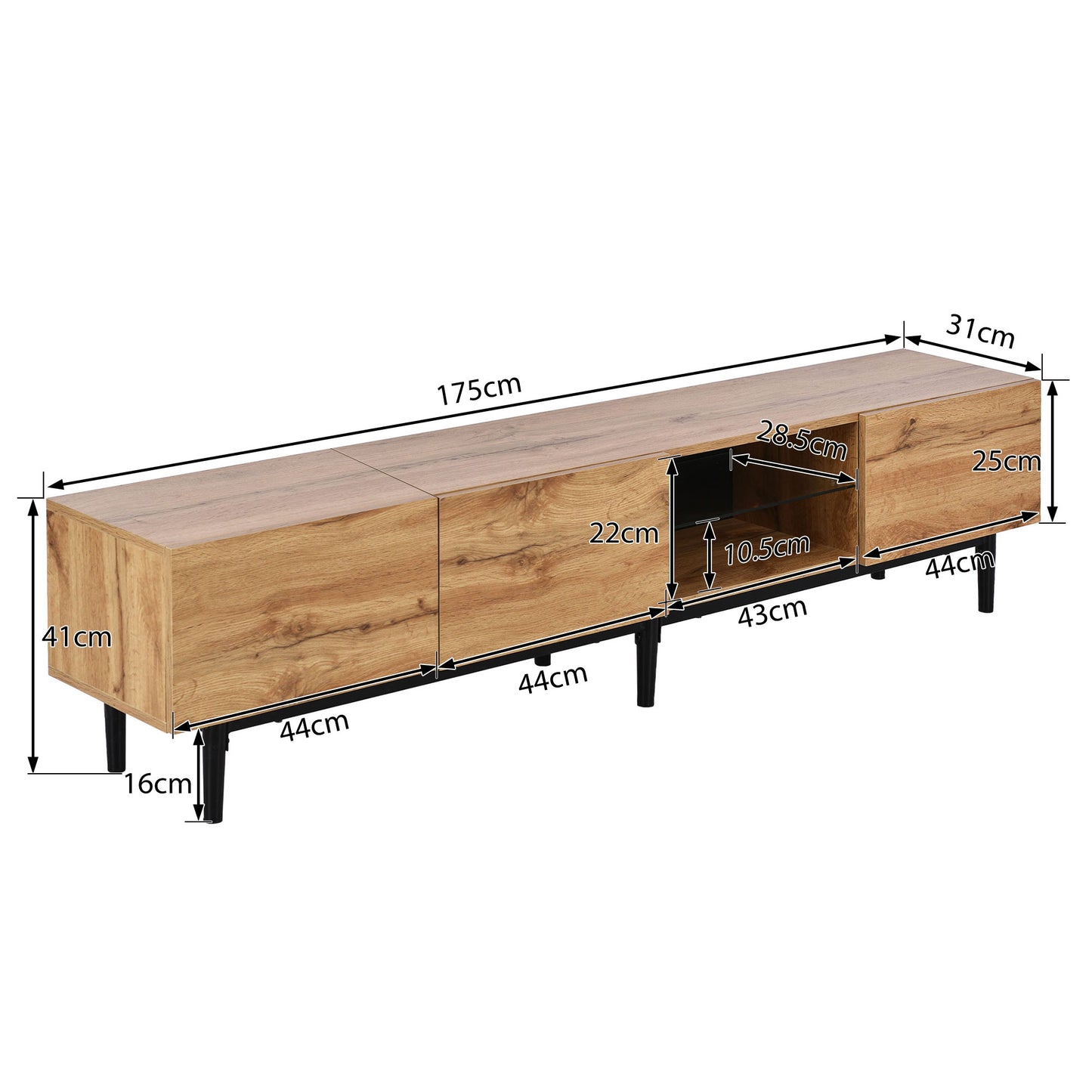 Modern TV Cabinet With Adjustable LED Lighting Large Storage Space Wood Grain Finish & Minimalist Design  Entertainment Center For Living Room Media Console With 3 Cabinets 175 X31 X 41 Cm