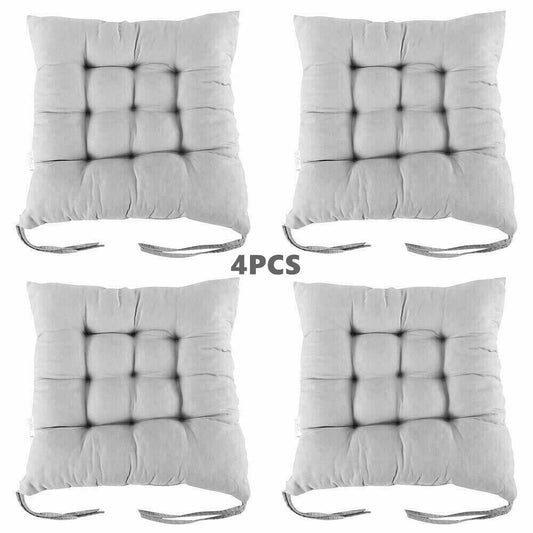 4 Pack Seat Pad Dining Room Garden Kitchen Chair Seat Cushions Tie On Plain UK