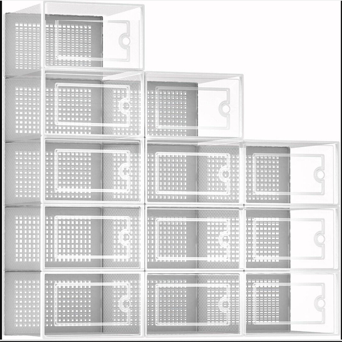 12Pcs Transparent Clear Shoe Storage Box Rack Plastic Organizer Boxers Stackable White Black