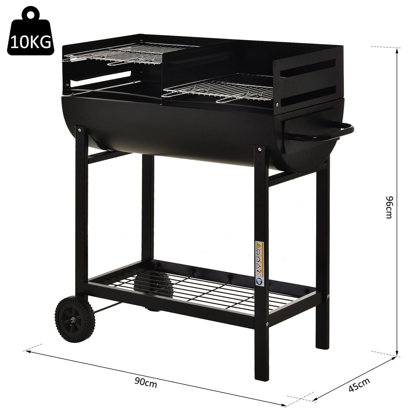 Steel 2-Grill Charcoal BBQ W/ Wheels Black